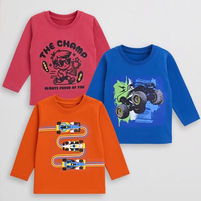 KidsCute Baby Boys Printed Pure Cotton Regular T Shirt(Multicolor, Pack of 3)