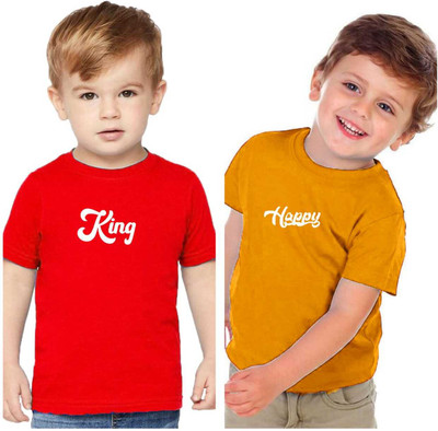 illuvation Boys Printed Pure Cotton Regular T Shirt(Red, Pack of 2)