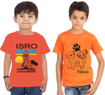 Amigo Boys Printed Cotton Blend Regular T Shirt(Multicolor, Pack of 2)