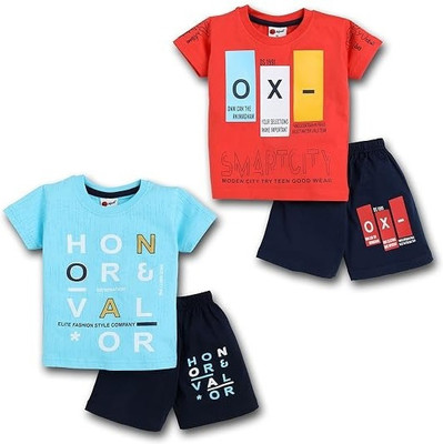 FUNKTAIL Baby Boys Printed Cotton Blend Regular T Shirt(Blue, Pack of 1)