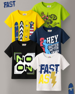 Kuchipoo Boys Printed Cotton Blend Regular T Shirt(Multicolor, Pack of 5)