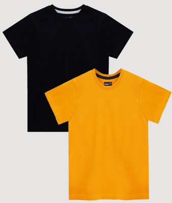 Dechado Boys Solid Pure Cotton Regular T Shirt(Multicolor, Pack of 2)