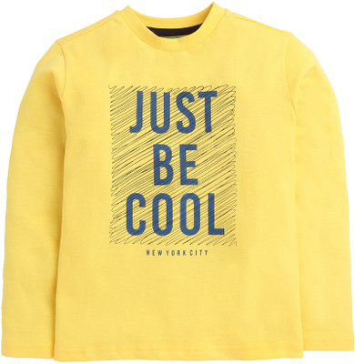 Arvind Garments Boys Printed Pure Cotton Regular T Shirt(Yellow, Pack of 1)
