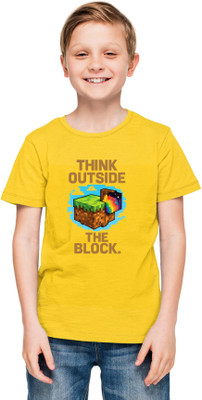Printabulous Boys & Girls Printed Pure Cotton Regular T Shirt(Yellow, Pack of 1)