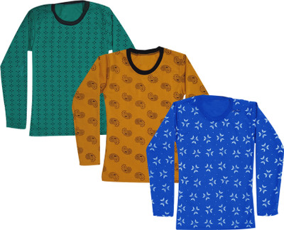 Indistar Girls Printed Wool Blend Regular T Shirt(Blue, Pack of 3)