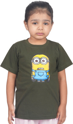 Yellowtoons Girls Printed Cotton Blend Regular T Shirt(Green, Pack of 1)