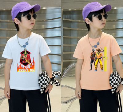 Lecowar Boys Printed Polyester Regular T Shirt(White, Pink, Pack of 1)