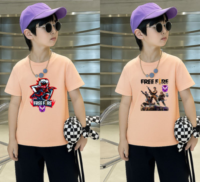 Lecowar Boys Printed Polyester Regular T Shirt(Pink, Pack of 2)