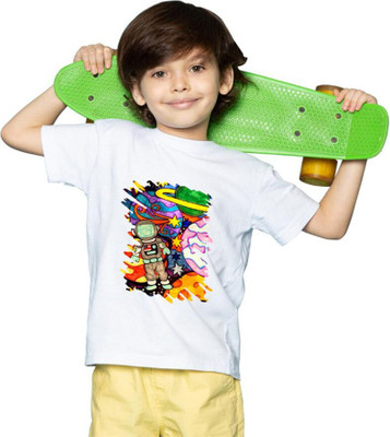 Mahi Fab Trend Boys Graphic Print Polyester Oversized T Shirt(White, Pack of 1)
