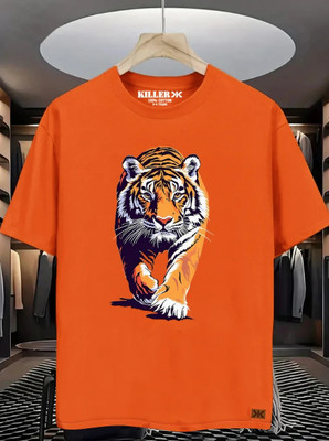KILLER Boys Printed Pure Cotton Regular T Shirt(Orange, Pack of 1)