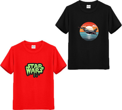 illovation Boys Printed Pure Cotton Regular T Shirt(Multicolor, Pack of 2)
