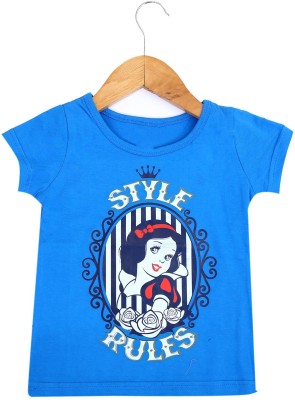 ICABLE Girls Typography, Printed Pure Cotton T Shirt(Blue, Pack of 1)
