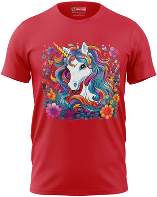 Print My Fashion Boys & Girls Graphic Print Cotton Blend Regular T Shirt(Red, Pack of 1)