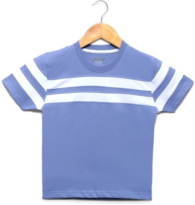 Billion Boys Striped Pure Cotton Regular T Shirt(Blue, Pack of 1)