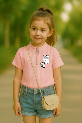 Rory Girls Printed Cotton Blend Regular T Shirt(Beige, Pack of 1)