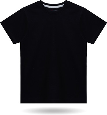Dechado Boys Solid Pure Cotton Regular T Shirt(Black, Pack of 1)