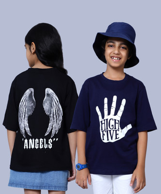 NICK AND JONES Boys & Girls Printed Pure Cotton Oversized T Shirt(Multicolor, Pack of 1)