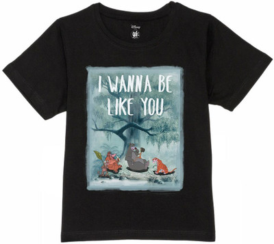 YK Disney Boys Graphic Print Pure Cotton Regular T Shirt(Black, Pack of 1)
