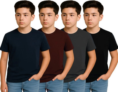 CLAEL Boys Solid Polyester Regular T Shirt(Multicolor, Pack of 4)
