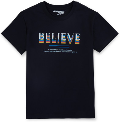 GINI & JONY Boys Typography Cotton Blend Regular T Shirt(Dark Blue, Pack of 1)