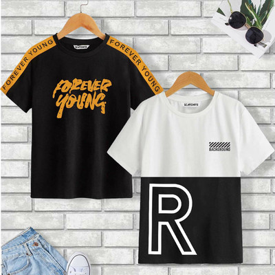 SCATCHITE Boys Printed Pure Cotton Regular T Shirt(Black, Pack of 2)