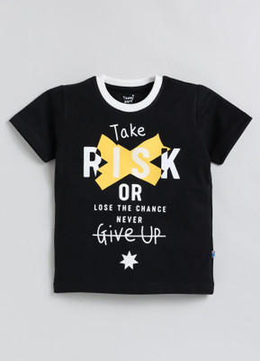TOONYPORT Boys Typography, Printed Cotton Blend Regular T Shirt(Black, Pack of 1)