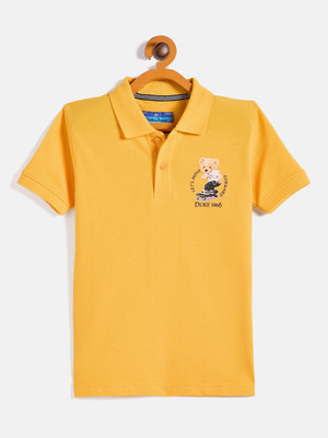 DUKE Boys Solid Cotton Blend Slim T Shirt(Yellow, Pack of 1)