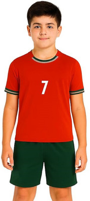 PRASEL Boys & Girls Printed Polyester Regular T Shirt(Red, Pack of 1)