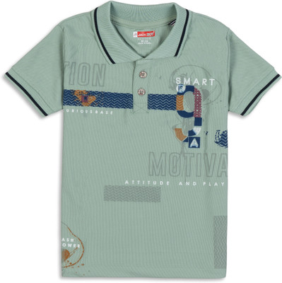 JACKBOY Boys Printed Polycotton Regular T Shirt(Green, Pack of 1)