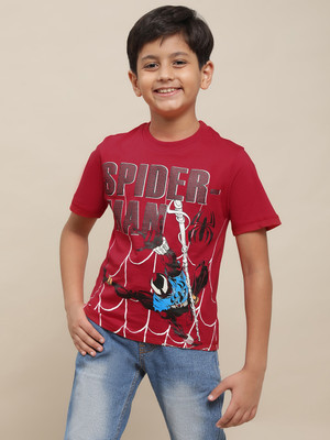 kidsville Boys Printed Pure Cotton Regular T Shirt(Red, Pack of 1)