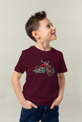 SLENOR Boys Printed Pure Cotton Regular T Shirt(Maroon, Pack of 1)