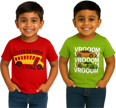 GUCHU Boys Graphic Print Pure Cotton Regular, Slim T Shirt(Red, Pack of 2)