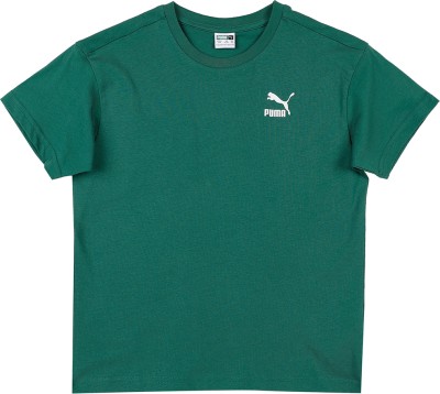 PUMA Boys Solid Pure Cotton T Shirt(Green, Pack of 1)