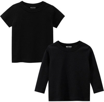 BESTEESCLOTHING Baby Boys & Baby Girls Solid Cotton Blend Regular T Shirt(Black, Pack of 2)