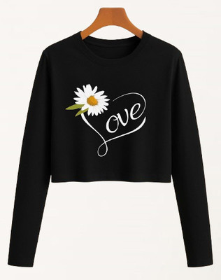 Prinsoo Girls Solid Cotton Blend Regular T Shirt(Black, Pack of 1)