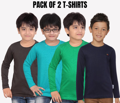 NOW OR NEVER Boys Printed Pure Cotton Regular T Shirt(Multicolor, Pack of 2)