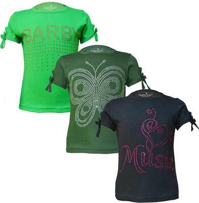 Just Live Fashionn Girls Printed Pure Cotton Regular T Shirt(Multicolor, Pack of 3)