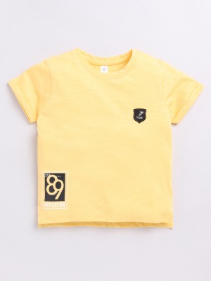 Ginie Boys Printed Pure Cotton Regular T Shirt(Yellow, Pack of 1)