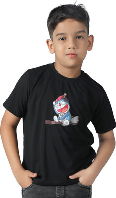 Yellowtoons Boys Cartoon Cotton Blend Regular T Shirt(Black, Pack of 1)