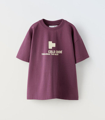 Alan Jones Boys Printed Cotton Blend Oversized T Shirt(Purple, Pack of 1)