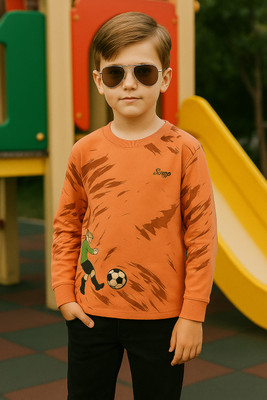 Color Bloom Boys Printed Cotton Blend Regular T Shirt(Orange, Pack of 1)