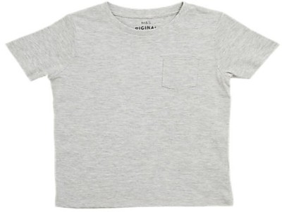 MARKS & SPENCER Boys Solid Cotton Blend Regular T Shirt(Grey, Pack of 1)