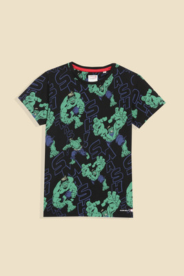 Allen Solly Boys Printed Cotton Blend Regular T Shirt(Black, Pack of 1)