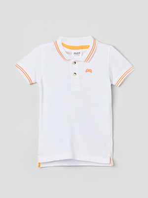 MAX Boys Printed Cotton Blend Regular T Shirt(White, Pack of 1)