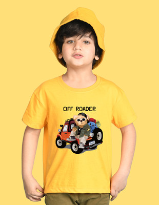 Nusyl Boys Graphic Print Cotton Blend Oversized T Shirt(Yellow, Pack of 1)