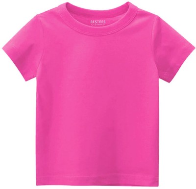 BESTEESCLOTHING Baby Boys & Baby Girls Solid Pure Cotton T Shirt(Pink, Pack of 1)