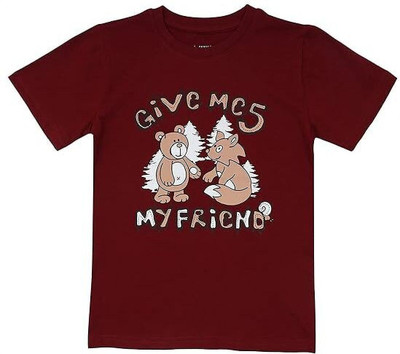 Texman Boys Printed Pure Cotton Regular T Shirt(Maroon, Pack of 1)