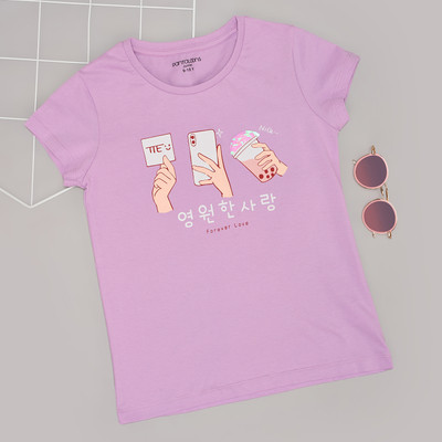 Pantaloons Junior Girls Solid Cotton Blend Regular T Shirt(Purple, Pack of 1)