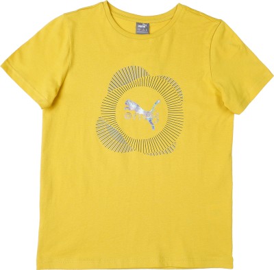 PUMA Boys Solid Cotton Blend Regular T Shirt(Yellow, Pack of 1)