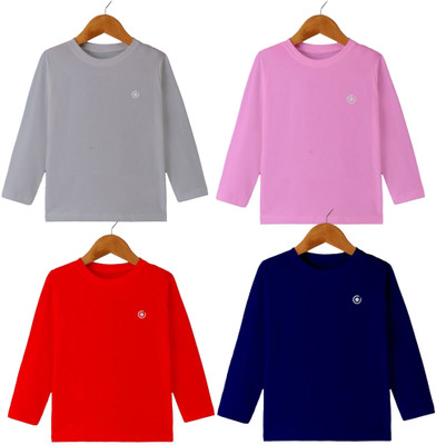 MYO Boys & Girls Solid Cotton Blend Regular T Shirt(Multicolor, Pack of 4)